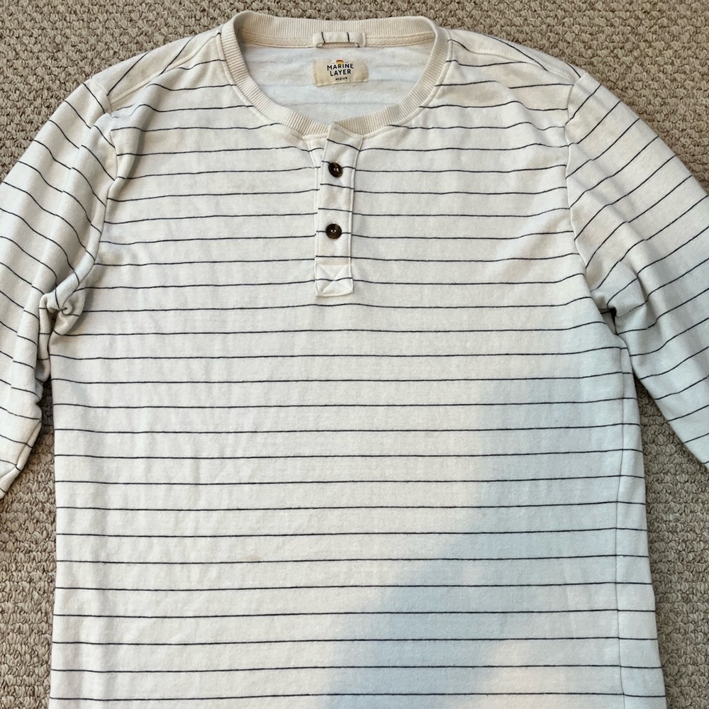 EUC Marine Layer White Striped LongSleeve Henley